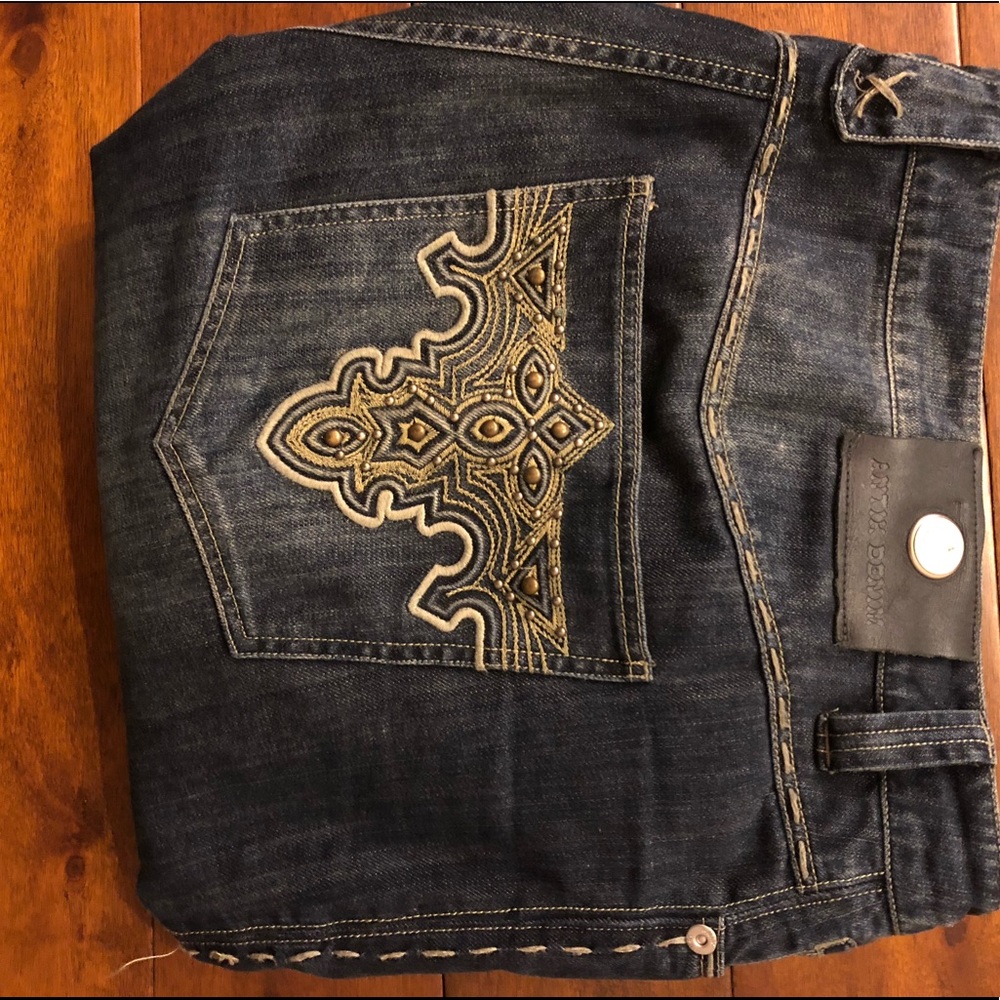 Antik men’s dark wash distressed jeans 40/32 brass